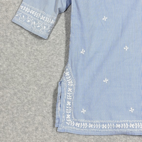 Gretchen Scott Top‎ Womens Medium Embroidered Tunic Popover Blue Stripe Coastal - Picture 9 of 14